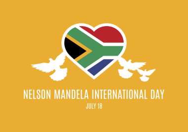 Nelson Mandela Uluslararası Günü vektörü. Güney Afrika bayrağı güvercin vektörü şeklinde. Nelson Mandela Günü, 18 Temmuz. Önemli bir gün.