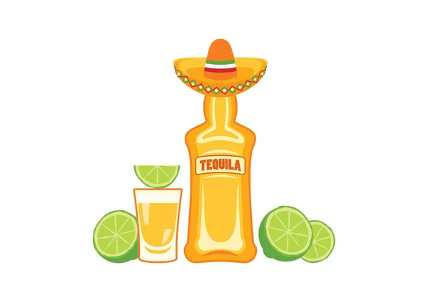 Botol Tequila Dan Ditembak Dengan Vektor Ikon Kapur Tequila Shot - Stok Vektor