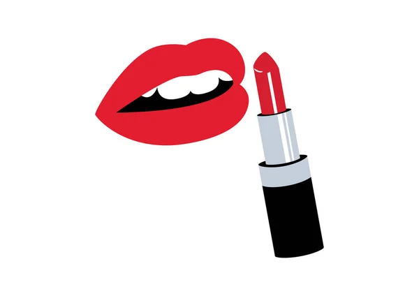 Sexy Mouth Red Lipstick Icon Vector Red Lipstick Icon Vector — Stock Vector
