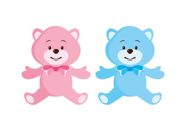 Cute Pink Blue Teddy Bear Bow Icon Vector Couple Teddy — Stock Vector