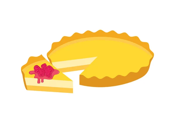 Kuchenstück Mit Himbeeren Symbolvektor Stück Käsekuchen Mit Himbeersoße Symbol Fruit — Stockvektor