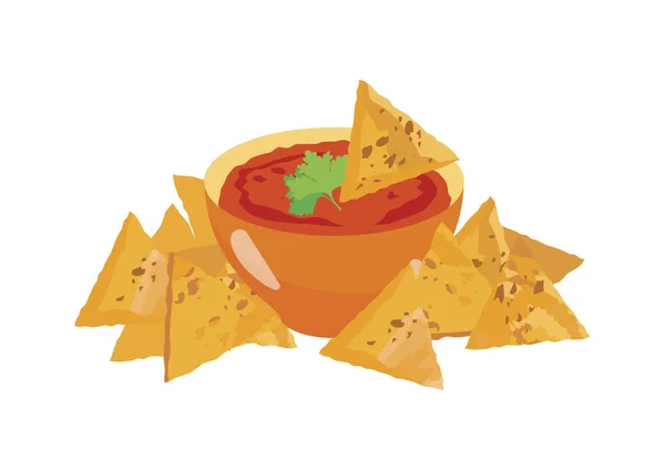 Mexikanska Nachos Corn Tortilla Med Tomat Salsa Sås Ikon Vektor — Stock vektor