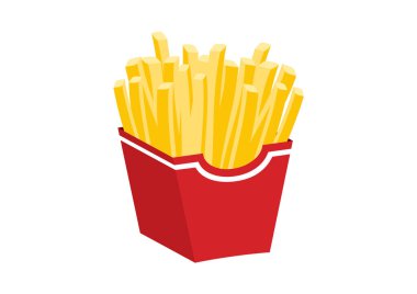 Kırmızı kutu ikon vektöründe patates kızartması. Beyaz arka planda izole edilmiş patates kızartması ikonu. Kızarmış patates vektörü. Favori fast food yemek ikonu