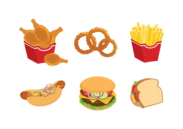 Ulubione Fast Food Posiłek Ikona Wektor Chrupiące Paluszki Kurczaka Krążki — Wektor stockowy