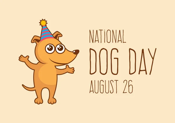 Nationale Dog Day Vector Gelukkige Hond Met Feestmuts Voor Verjaardagsstripfiguur — Stockvector