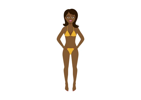 Beautiful African American Young Woman Bikini Vector Sensual African Girl — Stock Vector