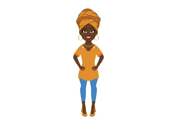 Hermosa Mujer Joven Afroamericana Con Vector Envoltura Cabeza Atractiva Chica — Vector de stock