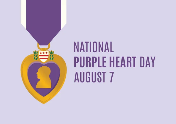 紫のハートの日ベクトル 紫色のハートメダルベクトル 紫のハートの日ポスター8月7日 重要な日 — ストックベクタ