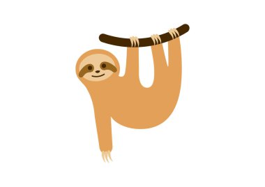 Dal simgesi vektöründeki şirin tembel hayvan. Tembel çizgi film karakteri. Neşeli tembel hayvan simgesi beyaz arkaplanda izole edildi