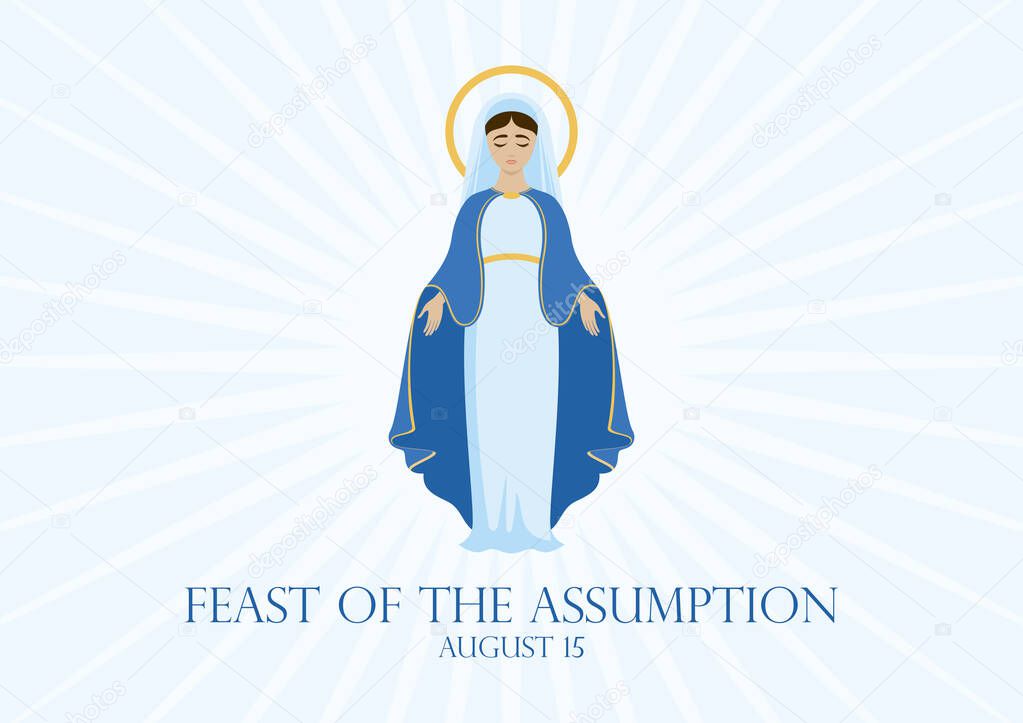 Feast of the Assumption vector. Assumption of Mary vector illustration. Virgin Mary icon vector. Assumption of Mary Poster, August 15. Important day
