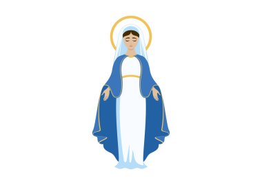 Kutsal Bakire Meryem ikon vektörü. Mary vektör çiziminin varsayımı. Beyaz arkaplanda izole edilmiş güzel Bakire Meryem simgesi