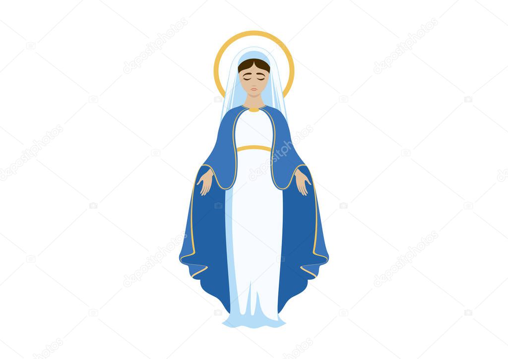 Holy Virgin Mary icon vector. Assumption of Mary vector illustration. Beautiful Virgin Mary icon isolated on a white background