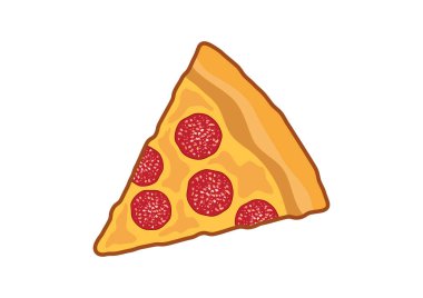 Bir dilim pepperoni pizza ikonu vektörü. Pepperoni pizza ikon vektörü. Beyaz arka planda izole edilmiş salam pizza ikonu parçaları