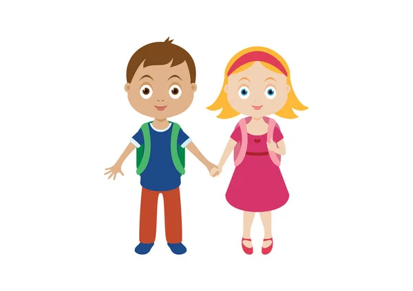 Δύο Χαριτωμένα Παιδιά Κρατώντας Χέρι Διάνυσμα Εικονίδιο Επιστροφή Στο Σχολείο — Διανυσματικό Αρχείο