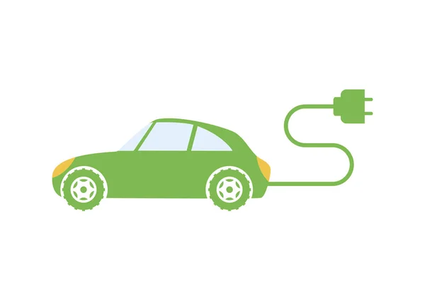 Groene Elektrische Auto Met Elektrische Stekker Icoon Vector Ecologische Auto — Stockvector