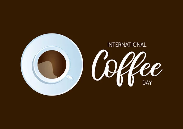 Uluslararası Kahve Günü Vektörü Kahverengi Arka Plan Manzaralı Beyaz Kahve — Stok Vektör