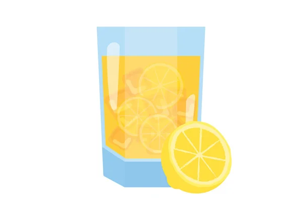 Verre Jus Citron Avec Vecteur Icône Glace Vecteur Citron Coupé — Image vectorielle