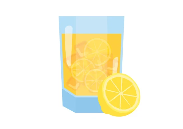 Vaso Jugo Limón Con Icono Hielo Vector Vector Limón Mitad — Vector de stock