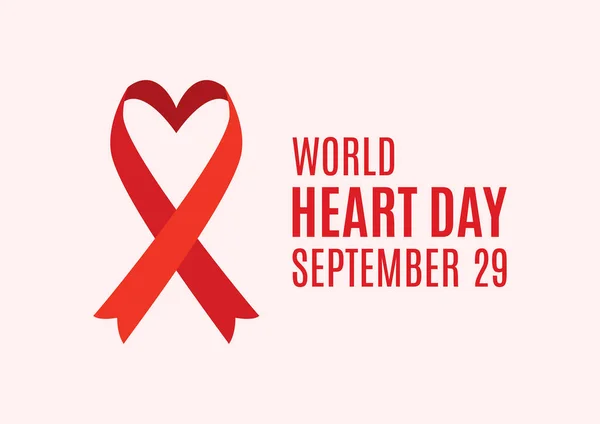 Plakát Světového Dne Srdce Vektorem Tvaru Červeného Srdce Červená Stuha — Stockový vektor