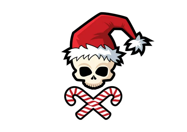 可怕的圣诞老人骷髅图标向量 有交叉糖果卡通人物的圣诞老人骷髅 恐怖的圣诞老人图标孤立在一个白色的背景 令人生畏的圣诞节符号矢量 — 图库矢量图片