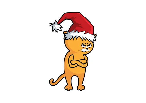 Червоний Кіт Вектором Піктограми Різдвяного Капелюха Смішний Сердитий Різдвяний Кіт — стоковий вектор