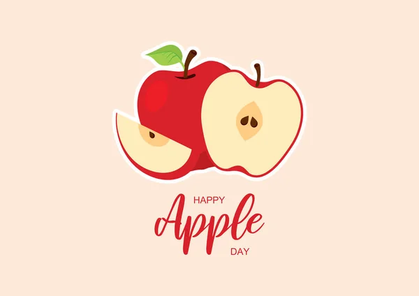 Feliz Vector Del Día Apple Vector Manzana Roja Rodajas Medio — Vector de stock