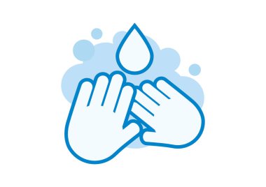 Su damlası olan el silueti basit bir ikon vektörü. Sabun köpüğü olan eller silueti. El yıkama klipsi beyaz arka planda izole edilmiş.