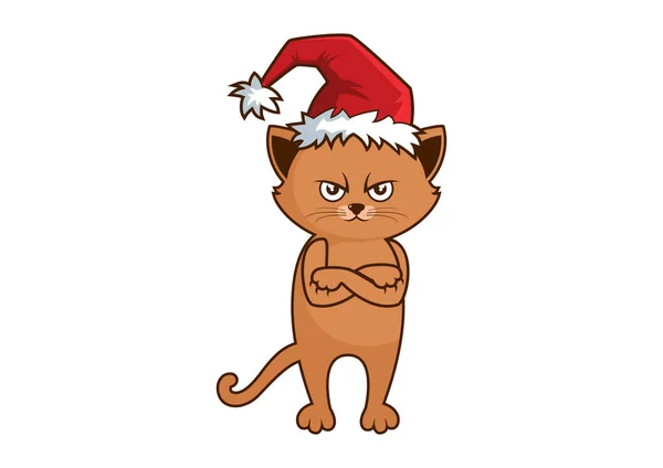 Grumpy Cat Christmas Hat Icon Vector Funny Angry Christmas Cat — Stock Vector