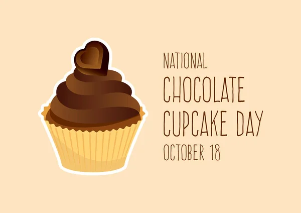 National Chocolate Cupcake Day Vector Delicious Chocolate Cream Cupcake Heart — Stock Vector
