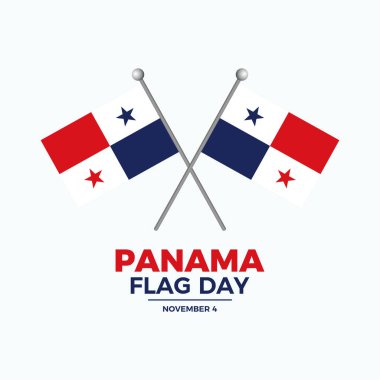 Panama Bayrak Günü poster çizimi. Bir direğin simgesinde iki tane Panama bayrağı var. Panama bayrağı. Arkaplan, afiş, kart şablonu. Her yıl 4 Kasım 'da. Önemli bir gün.