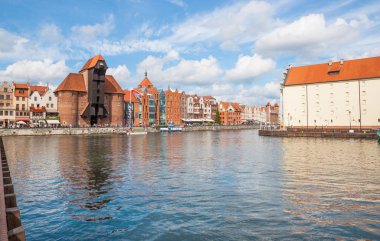 Gdansk, Polonya - 14 Ağustos 2017: Marina Motlawa River Gdansk, Polonya