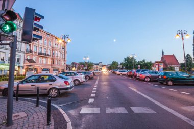 Bydgoszcz, Polonya - 1 Ağustos 2017: Geceleri Bydgoszcz şehir'in mimaride görünüm
