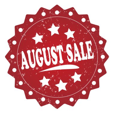 Beyaz arka plan üzerinde Ağustos Satılık kırmızı pul