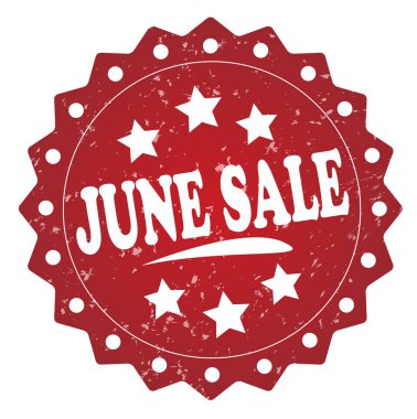 Beyaz arka plan üzerinde Haziran Satılık kırmızı pul