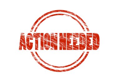 Beyaz arka plan üzerinde izole kırmızı pul eylem gerekli