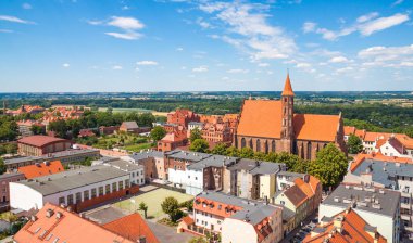 Polonya'da Chelmno eski şehrin havadan görünümü