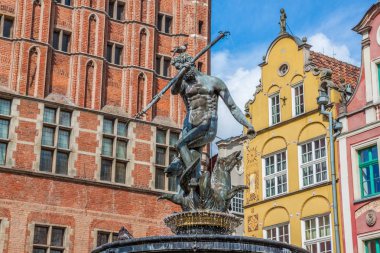 Görünüm Neptün Çeşmesi, Gdansk, Polonya
