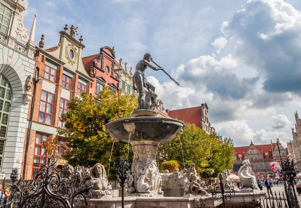 Widok Fontannę Neptuna Gdańsku — Zdjęcie stockowe