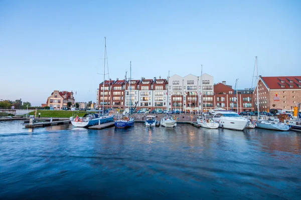 Gdansk Polonia Agosto 2017 Marina Río Motlawa Gdansk Por Noche —  Fotos de Stock