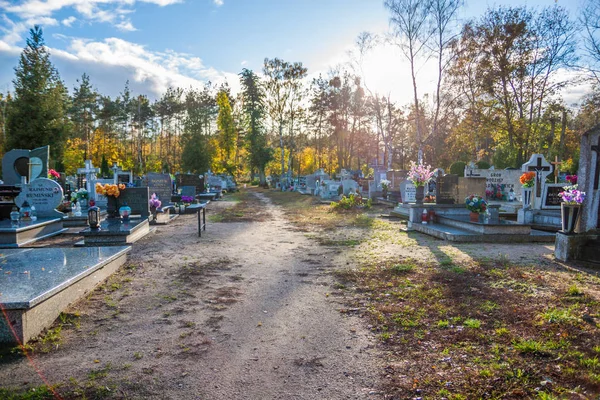 Velas Cemitério Dia Todos Santos Polônia — Fotografia de Stock