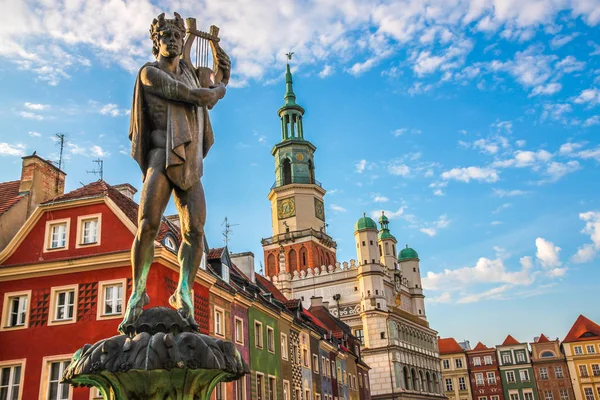 Fontein Met Het Beeld Van Apollo Het Oude Stadsplein Poznan — Stockfoto