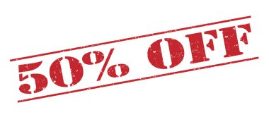 Beyaz arka plan üzerinde izole kırmızı pul kapalı yüzde 50