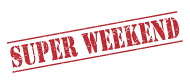 Beyaz arka plan üzerinde izole süper hafta sonu kırmızı pul