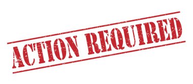 Beyaz arka plan üzerinde izole kırmızı pul eylem gerekli