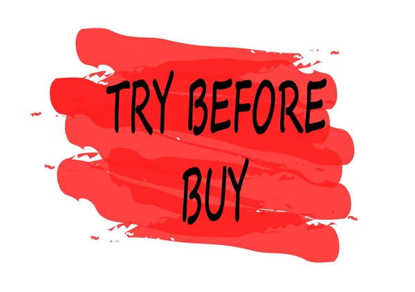 Provare Prima Acquistare Timbro Rosso Isolato Sfondo Bianco — Foto Stock