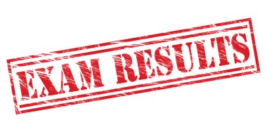 Beyaz arka plan üzerinde izole sınav sonuçları kırmızı pul