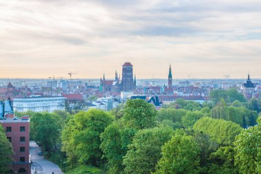 Gdansk, Polonya eski şehrin havadan görünümü