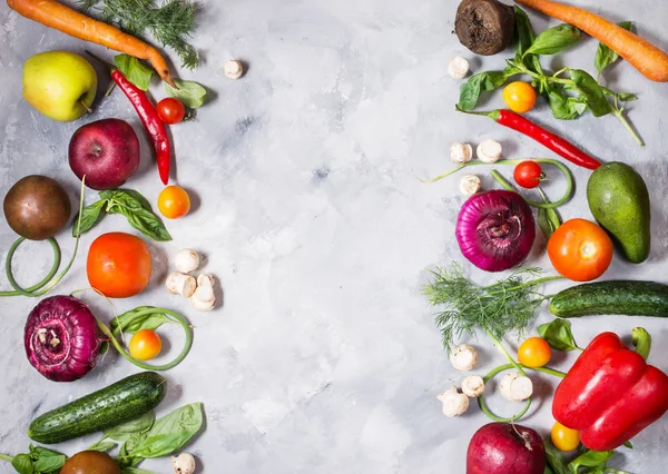 Raw Organic Vegetables Fresh Ingredients Healthily Cooking Concrete Background Top — Stock Photo, Image