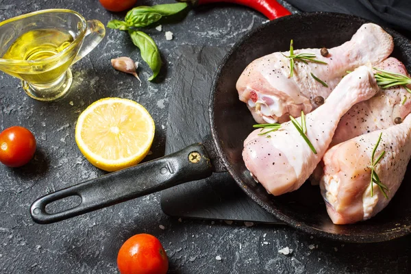Raw Uncooked Chicken Legs Drumsticks Stone Board Meat Ingredients Cooking — Stock Photo, Image