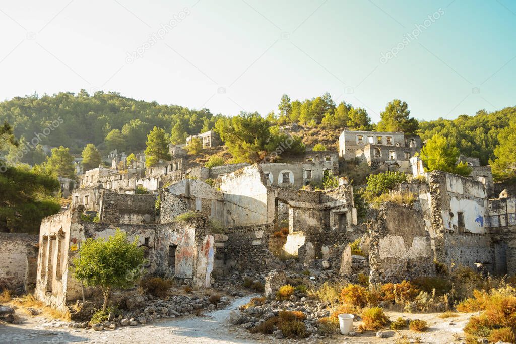 Historical Lycian village of Kayakoy, Fethiye, Mugla, Turkey. Ghost Town, anciently known as Lebessos and Lebessis. Abondoned Greek and turkish village.